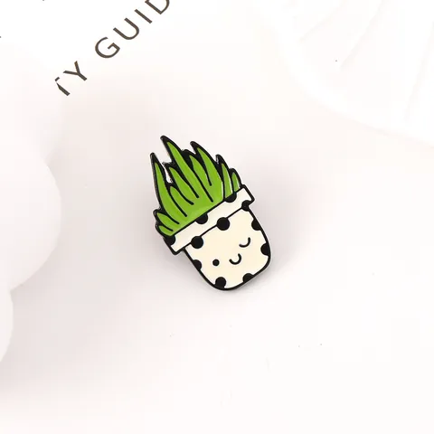 Cute Cartoon Cactus Potted Plant Enamel Brooches Alloy Enamel Drip Oil Succulent Plant Badge Pins For Bag Clothing Decoration Accessories