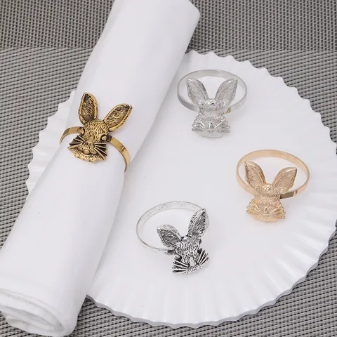 Vintage Alloy Rabbit Napkin Rings High End Animal Head Napkin Buckle For Easter Wedding Banquet Home Table Decor Accessory