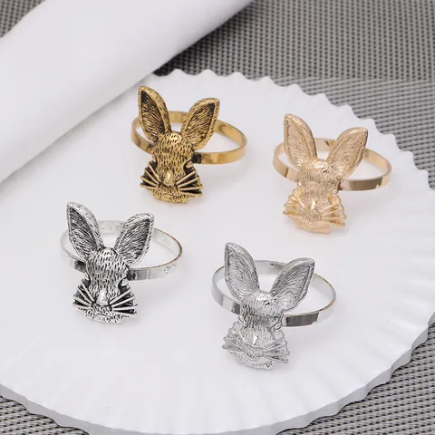 Vintage Alloy Rabbit Napkin Rings High End Animal Head Napkin Buckle For Easter Wedding Banquet Home Table Decor Accessory