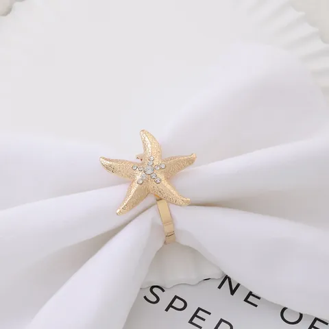 Luxury Alloy Starfish Napkin Rings With Rhinestone Inlaid Gold Silver Metal Serviette Buckle For Wedding Banquet Hotel Table Decor