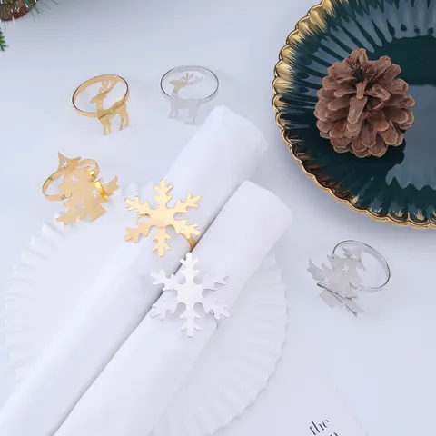 Servilleteros de Navidad Metal Copo de Nieve Reno Árbol Soporte de Servilleta Decoración de Mesa Boda Oro Plata