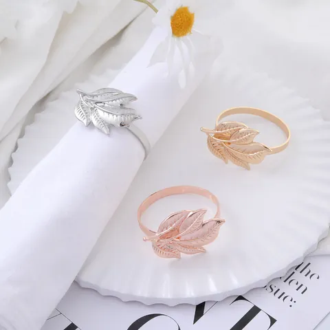 Metal Leaf Napkin Rings Alloy Decorative Napkin Buckle For Wedding Banquet Restaurant Hotel Household Table Decoration