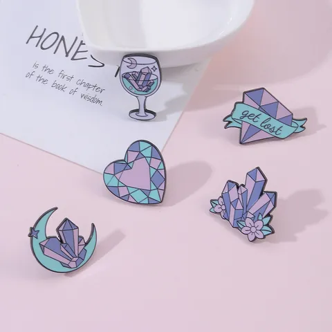 Fashion Cartoon Enamel Brooch Pin Crystal Flower Wine Glass Diamond Heart Shape Alloy Lacquer Badge For Clothing Bag Women Jewelry