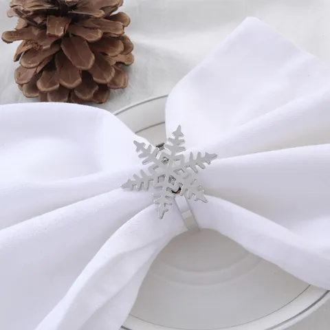 Silver Snowflake Napkin Rings Alloy Metal Hollow Napkin Buckles For Christmas Holiday Wedding Dining Table Decorations