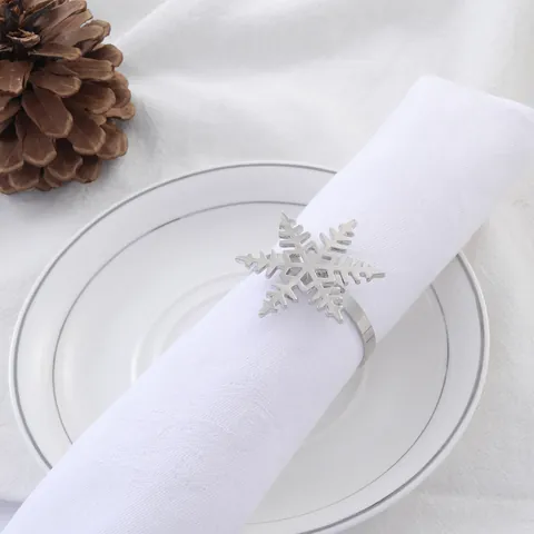 Silver Snowflake Napkin Rings Alloy Metal Hollow Napkin Buckles For Christmas Holiday Wedding Dining Table Decorations