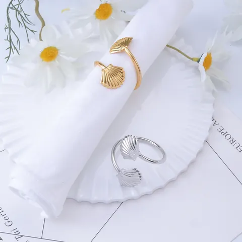 Luxury Shell Napkin Ring Creative Ocean Style Metal Opening Adjustable Napkin Buckle For Wedding Banquet Home Table Decoration