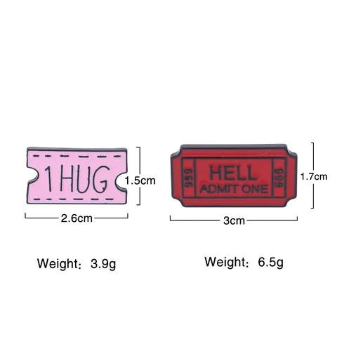 Vintage Ticket Emaille Pin Hell Admit One 666 One Hug Broche Legering Reversspeld Voor Tassen Kleding Sieraden Cadeau Heren Dames