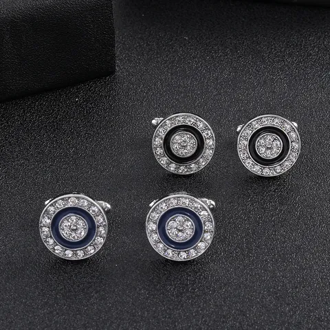 Uomo Business Lega Strass Geometrico Tondo Ottagono Smalto Camicia Francese Gemelli Matrimonio Festa Gioielli Accessori Regalo