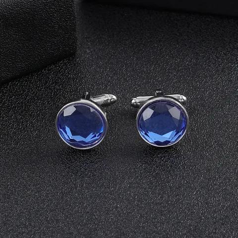 Gemelos Redondos de Lujo para Hombre Aleación Cristal Artificial Gema Negocios Camisa Formal Accesorios Joyería de Boda