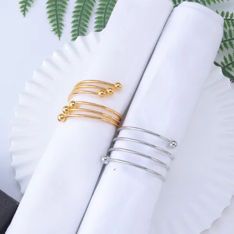 Modern Metal Spiral Napkin Rings For Wedding Hotel Table Decoration Gold Silver Alloy Napkin Ring Holder With Beads
