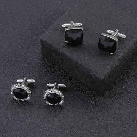 Men's Business Alloy Cufflinks With Rhinestone Blue Goldstone Square Oval Shirt Cuff Links Wedding Party Jewelry