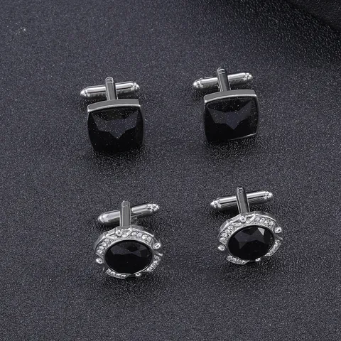 Men's Business Alloy Cufflinks With Rhinestone Blue Goldstone Square Oval Shirt Cuff Links Wedding Party Jewelry