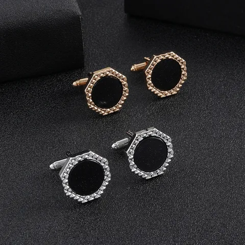 Gemelli da Polso in Stile Francese Lusso Lega Strass Geometrico Tondo Design Accessori Camicia per Uomo Donna Business Banchetto