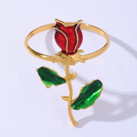 Romantici Portatovaglioli a Forma di Rosa Rossa in Lega Smaltata Oro Fibbie per Tovaglioli per San Valentino Matrimonio Tavola