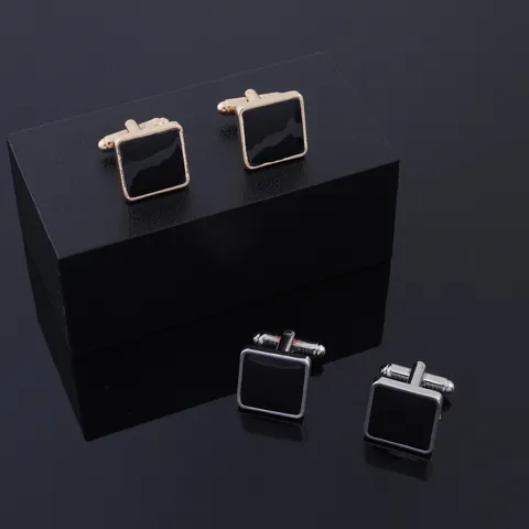 Business Men Square Alloy Cufflinks Black Enamel Silver Gold Plated Geometric French Shirt Studs For Wedding Party Jewelry