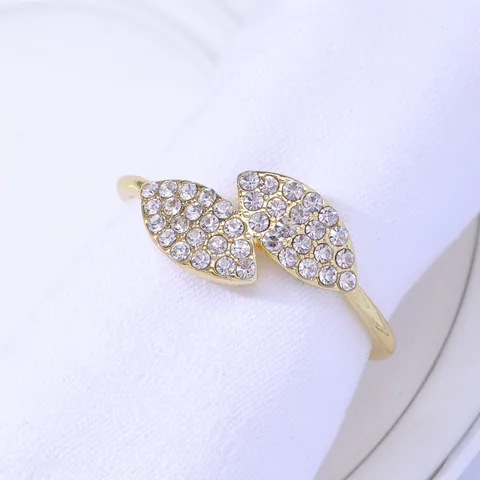 Ronds de Serviette en Feuilles Dorées Alliage Incrusté de Strass Boucles de Serviette Pour Mariage Banquet Table à Manger