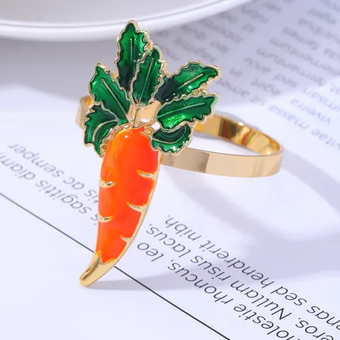 Alloy Enamel Carrot Napkin Ring Easter Table Decoration For Restaurant Party Home Dining Room Gold Orange Green Buckle