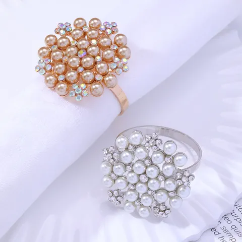 Luxury Alloy Napkin Rings With Artificial Pearls And Rhinestones Flower Snowflake Metal Napkin Buckles For Wedding Banquet Table Decoration