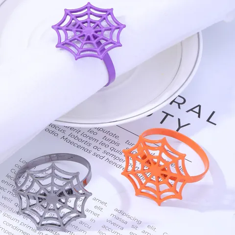 Halloween Spider Web Napkin Ring Hollow Alloy Metal Decorative Buckle For Gothic Party Festive Table Decoration Holiday Supplies