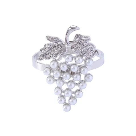 Alloy Grape Napkin Rings Artificial Pearl Rhinestone Elegant Dining Table Decoration Wedding Banquet Party Decor Gold Silver Style