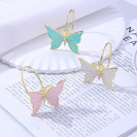 Alloy Butterfly Napkin Rings Enamel Rhinestone Napkin Holder For Wedding Banquet Table Decoration Home Dining Party