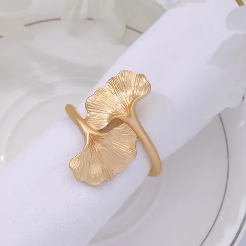 Vintage Ginkgo Leaf Metal Alloy Napkin Rings For Wedding Banquet Party Dining Table Decoration Napkin Holder