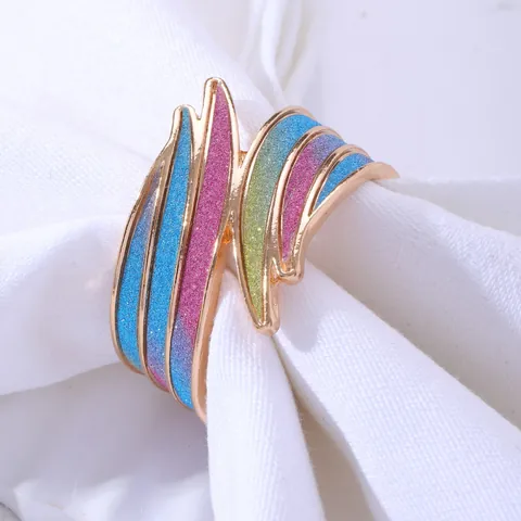 Modern Rose Gold Alloy Napkin Ring With Rainbow Glitter Gradient Spiral Design For Wedding Restaurant Table Decoration