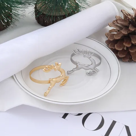 Reindeer Moose Napkin Ring Zinc Alloy Metal Holder For Christmas Table Decoration Wedding Party Banquet Hotel Matte Gold Silver