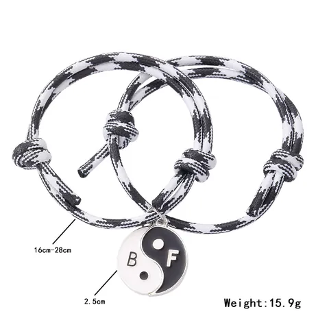 Tai Chi Yin Yang Couple Bracelet Set Alloy Enamel Pendant Beaded Braided Cord Friendship Jewelry For Men Women Gift