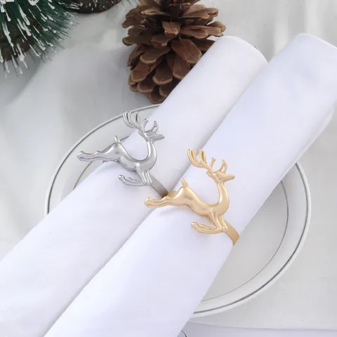 Reindeer Moose Napkin Ring Zinc Alloy Metal Holder For Christmas Table Decoration Wedding Party Banquet Hotel Matte Gold Silver