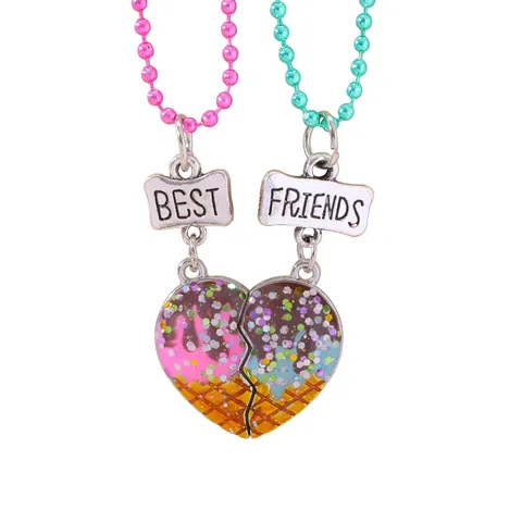 Best Friends BFF Spleißen Herz Anhänger Halskette Set Bunte Perlenkette Legierung Glitzer Eiscreme Schmuck Für Mädchen