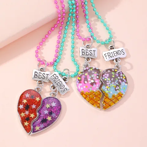Best Friends BFF Spleißen Herz Anhänger Halskette Set Bunte Perlenkette Legierung Glitzer Eiscreme Schmuck Für Mädchen