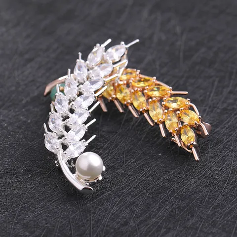 Vintage Alloy Rhinestone Wheat Ear Brooch Elegant Imitation Artificial Pearl Plant Pattern Brooch For Women Wedding Banquet Jewelry