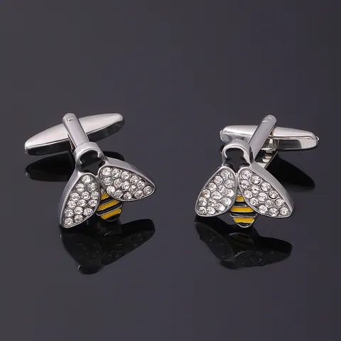 Boutons de Manchette Abeille pour Hommes Alliage Strass Émail pour Chemises Françaises Mariage Affaires Bijoux