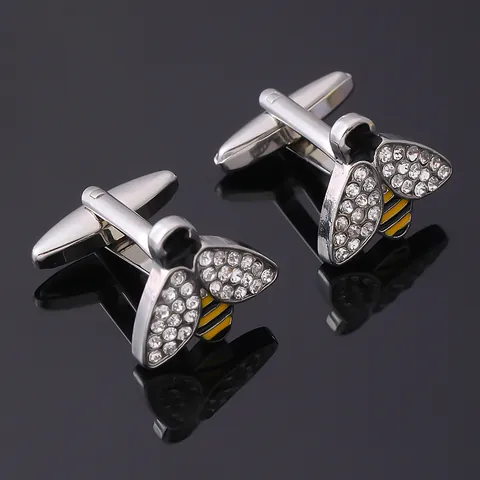 Boutons de Manchette Abeille pour Hommes Alliage Strass Émail pour Chemises Françaises Mariage Affaires Bijoux