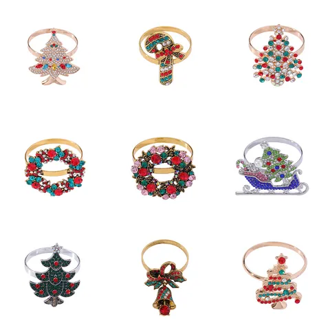 Ronds de Serviette de Noël en Alliage Strass Sapin de Noël Sucre d'Orge Traîneau Cloche Couronne Décoration de Table