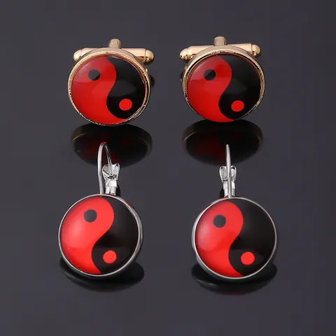 Men's French Shirt Tai Chi Yin Yang Alloy Cufflinks Round Enamel Cuff Links For Business Wedding Party Jewelry Gift