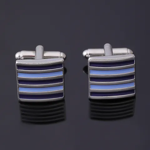 Gemelos de Aleación para Hombre de Estilo Francés Tono Plateado Azul Esmalte a Rayas Accesorio de Camisa para Negocios Boda Fiesta Joyería