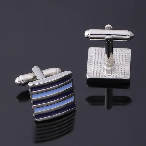 Gemelos de Aleación para Hombre de Estilo Francés Tono Plateado Azul Esmalte a Rayas Accesorio de Camisa para Negocios Boda Fiesta Joyería