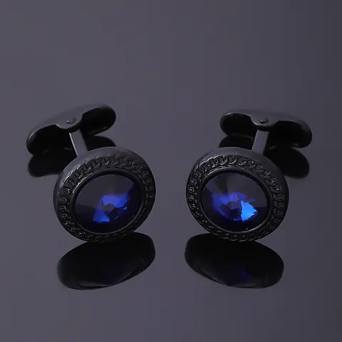 Men's Business Round Electroplated Alloy Cufflinks With Inlaid Rhinestone Chain Texture French Shirt Cuff Links Jewelry