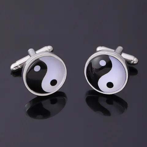Men's French Shirt Tai Chi Yin Yang Alloy Cufflinks Round Enamel Cuff Links For Business Wedding Party Jewelry Gift