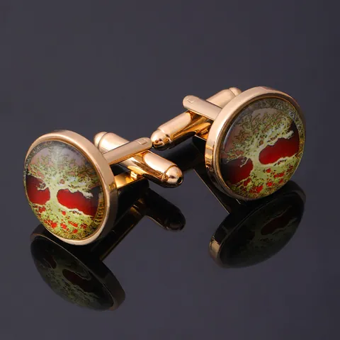 Vintage Tree Of Life Alloy Glass Cufflinks For Men Celtic Knot Pattern Business Wedding Shirt Accessories French Cuff Links