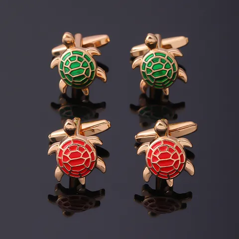 Boutons de Manchette Créatifs en Alliage Émail Tortue pour Hommes Base Or Argent Forme Tortue Mode Chemise Bijoux