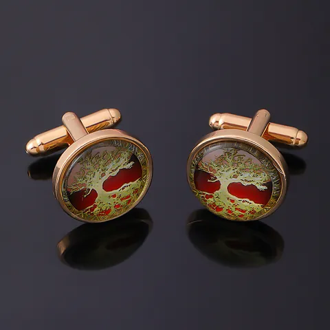 Vintage Tree Of Life Alloy Glass Cufflinks For Men Celtic Knot Pattern Business Wedding Shirt Accessories French Cuff Links