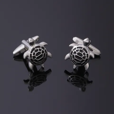 Boutons de Manchette Créatifs en Alliage Émail Tortue pour Hommes Base Or Argent Forme Tortue Mode Chemise Bijoux
