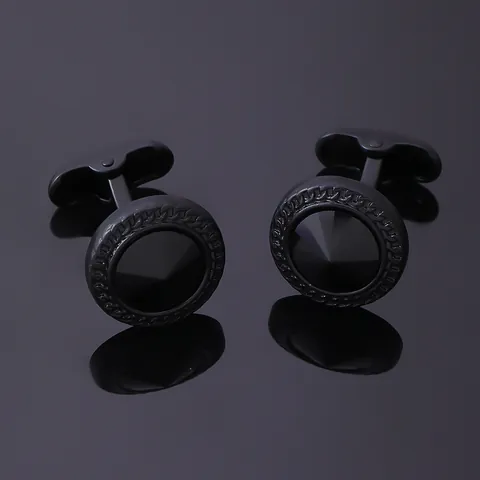 Men's Business Round Electroplated Alloy Cufflinks With Inlaid Rhinestone Chain Texture French Shirt Cuff Links Jewelry