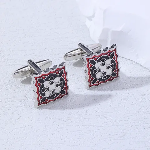 Vintage Square Alloy Enamel Cufflinks With Geometric Pattern Men Business Wedding Shirt Formal Suit Accessories Jewelry
