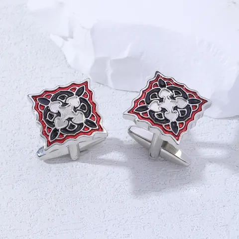Vintage Square Alloy Enamel Cufflinks With Geometric Pattern Men Business Wedding Shirt Formal Suit Accessories Jewelry