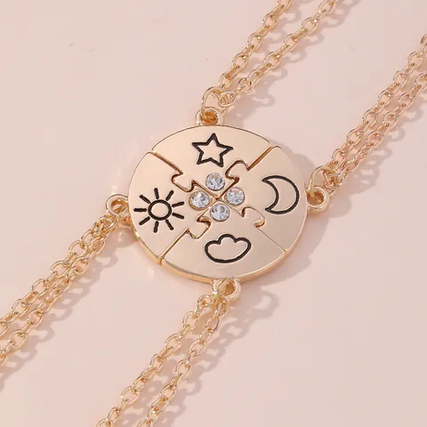 Set di Collane con Ciondolo a Forma di Puzzle in Lega e Strass Sole Luna Stella Nuvola Amicizia Collane Donna Regalo Amica