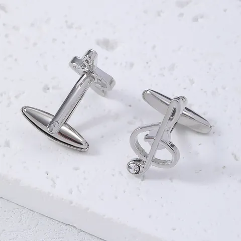Silver Alloy Music Note Cufflinks For Men Treble Clef Polished Metal With Rhinestone Business Wedding Shirt Cuff Links Gift